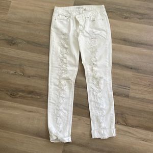 Bebe distressed white jeans